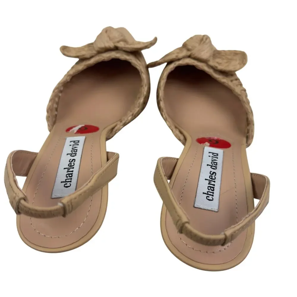 Charles David Allyson Natural Boho Raffia Bow Slingback Pumps Women's Size 6